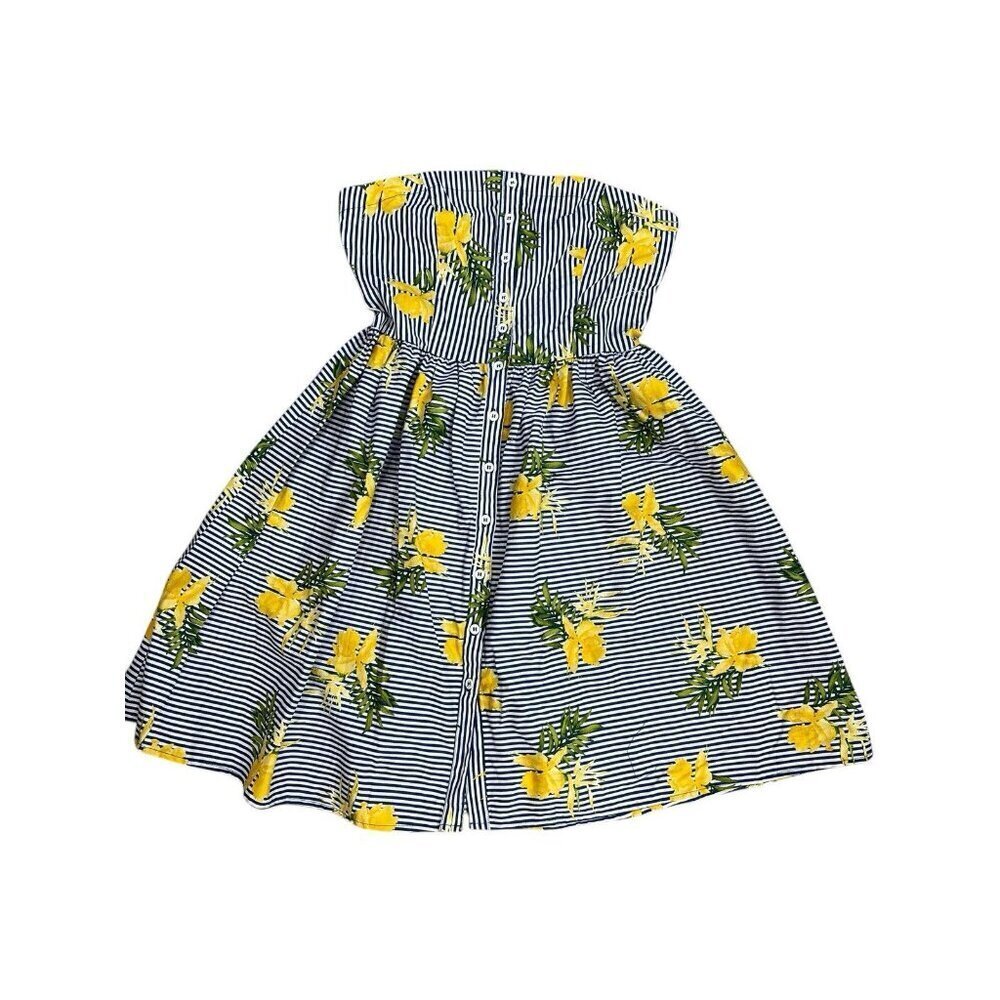 NWT BeBop Women's XL Strapless Dress Above Knee Striped Floral Button Down Flare